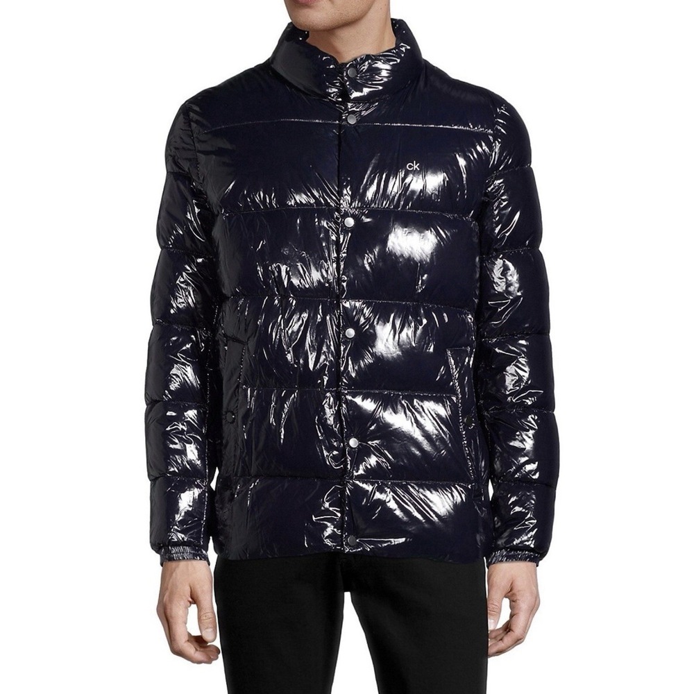 NWT Calvin Klein High Shine Puffer Jacket‎ Coat Navy Mens Sz M MSRP $225 Outdoor